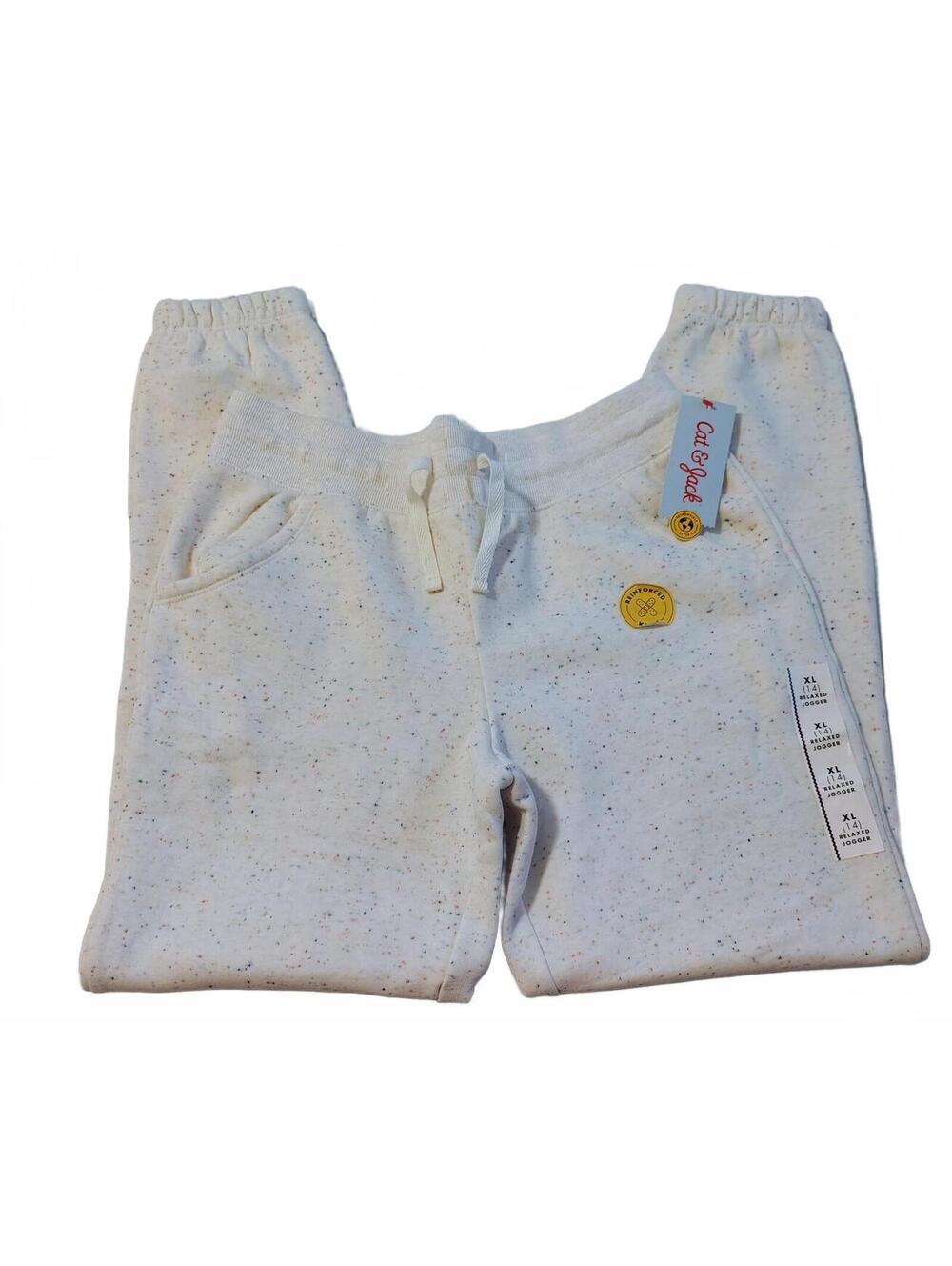 Cat & Jack Girls Relaxed Fleece Jogger Sweatpant Oatmeal Rainbow Speckle XL 14 - Picture 1 of 2